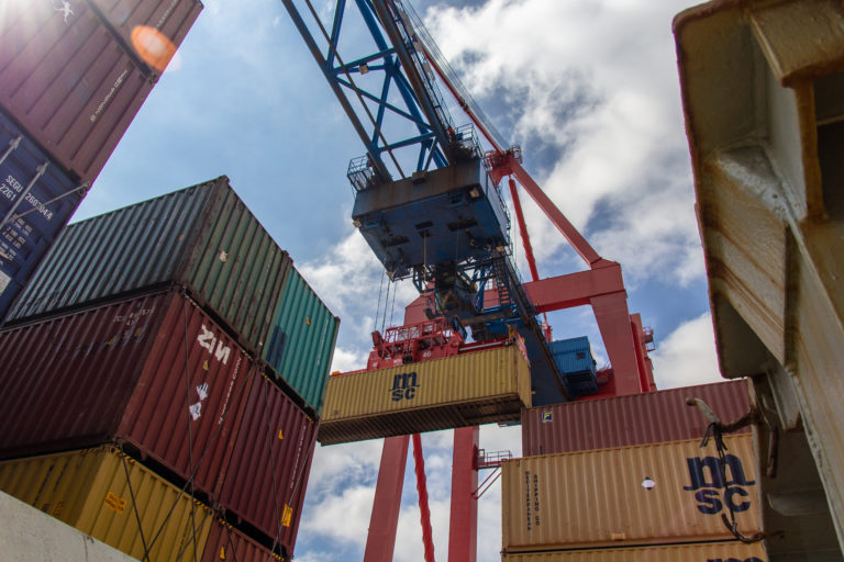 Crane moving containers